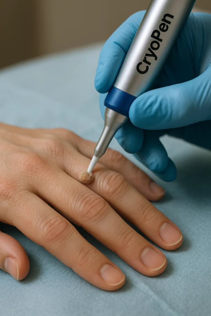 example of cryopen wart removal Acton Green treatment on a persons finger