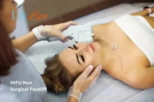 Woman having Hi-Fu to reduce wrinkles Acton Green.