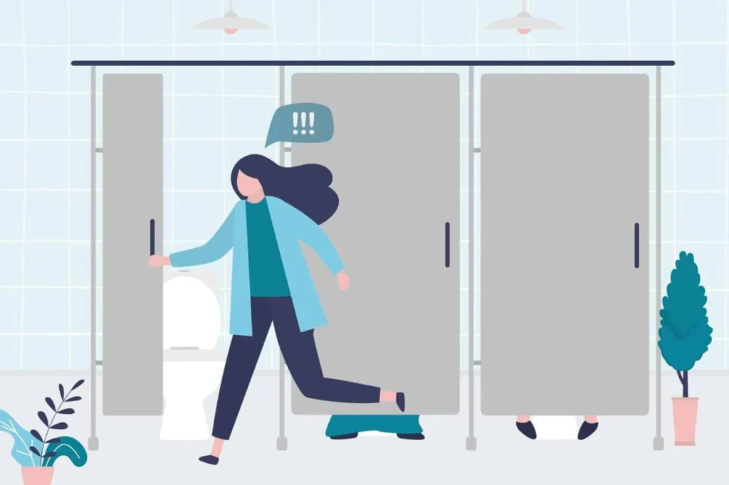 graphic of Urine incontinence Acton Green woman running to the toilet.